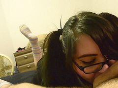 college girl gives her first-ever deep-throat job and gets an oral creampie