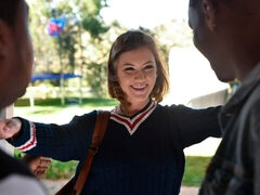 Zwart, Blond, Hardcore, Interraciaal, Man man vrouw, Zuigen, Tatoeage, Tiener