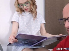 Nerdy coed craves for a cock and roommate helps her