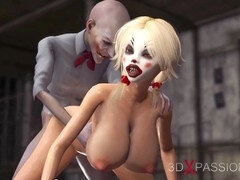 Joker fucks a hot sexy blonde in a clown mask rough in the deserted room