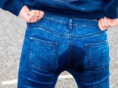 Cul, Brunette brune, Exhib, Jeans, De plein air, Public, Cheveux courts, Adolescente