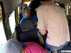 Married chesty mummy gangbanged in Bus