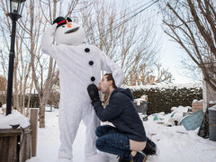 Wearing a snowman costume before fucking in the club