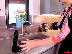 Grosse titten, Schwarz, Dildo, Fingern, Masturbation, Reif, Rotschopf, Solo
