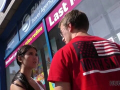 Watch this hot brunette prostitute please a stranger for cash