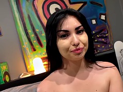 POV blowjob makes sexy eye contact while sucking and talking dirty