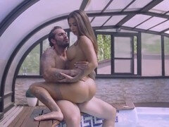 Spermaladung, Sporthalle, Latina, Im freien, Pool, Öffentlich, Muschi