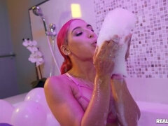 Chambre à dormir, Faciale, Bâillonner, Huilée, Pov, Chatte, Nénés, Jouets