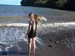 素人, ビーチ, フェラチオ, 指いじり, 露出狂, 彼女, 毛深い, ハメ撮り