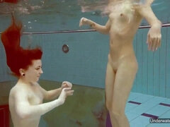 2 super-hot nymphs love swimming pool bare