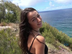 Amateur, Plage, Brunette brune, Béant, Petite amie, Nue, Chatte, Gicler