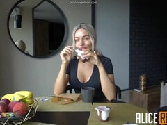 Blond Hair Lady Seduced Guy At Breakfast - Hard Sex