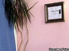Huge old grandma swallows two cocks