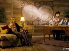 Kinky goth chicks Aiden Ashley and Charlotte Sartre have threesome FFM sex