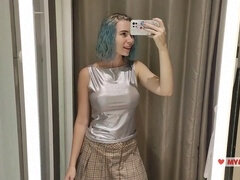 Having fun in the mall dressing room with my see-through outfit, watch me show off!