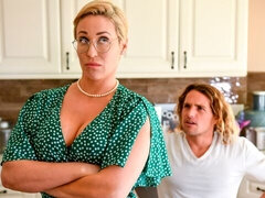 デカ尻, ブロンド, フェラチオ, バック, ドレス, キッチン, オナニー, 淫乱熟女