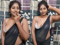 Seductive Indian stepmom showcases her curves in ebony saree and engages in passionate sex