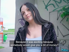 Raven-haired bimbo with tattoos pleasuring Martin outdoors