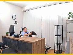 Attrapée, Tchèque, Femelle, Lunettes, Bureau, Criant, Jarretelles, Pute