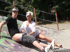 seductive old girl bouncing on tastey younger spunk-pump