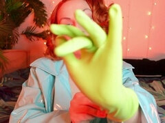 Green, rubber gloves, household