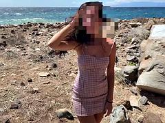 Plage, Sucer une bite, Brunette brune, Tir de sperme, Hard, Nudiste, Public, Plan cul à trois