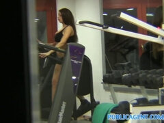 Brunette with massive tits gets pounded in the gym by her gym instructor