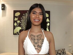 Young and fresh Thai girl with braces interviews for a maid job