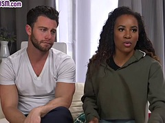 Submissive ebony babe spanked and fucked doggy style