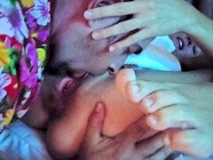 素人, おなら, 足, 目瞪口呆, なめる, オマンコ, スパンデックス, 妻