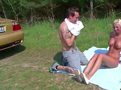 German teenager get boned outdoor by older stud after Sunbathing