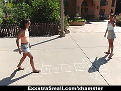 美女, 美人, 清楚, ペニス, フェラする, ティーン, 三人, オッパイの