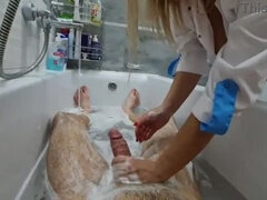 Blonde Stepmom Gives Naked Stepson a Sexy Bath