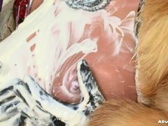 ブロンド, 医者, 試験, フェティッシュ, グローブ, レザー, サテン, 濡れ