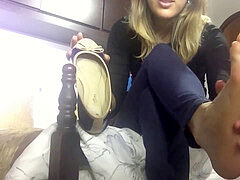 brazilian lady Flats hang Removal And Soles On Bed