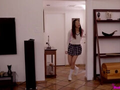 Anal, Brunette brune, Papa, Orgasme, Culottes ou slips, Pov, Chatte, Jupe