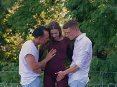 美人, フェラチオ, ハードコア, Hd, 3p男男女, アウトドア, ロシア人, 三人