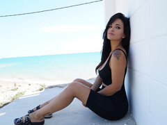 Plage, Brunette brune, Robe, De plein air, Chatte, Tatouage, String, Nénés