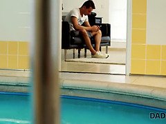 Kinky Czech teen enjoys sucking on her daddy's old man while swimming poolside
