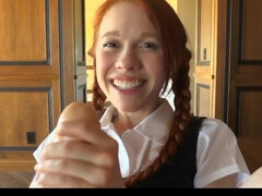 Redhead schoolgirl and big dildo