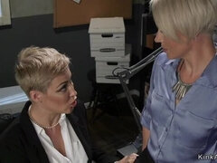 Lesbian divorce lawyer whips Milf client