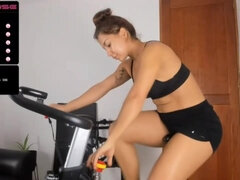 Sporty chick Homemade fitness training webcam