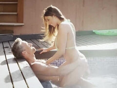Big-Chested stunner got pummeled next to the swimming pool, in the middle of the day