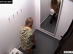 Young Czech Girl Fitting Bra and Panties in Lingerie Store