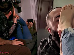 Blonde teen toes suck