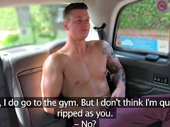 Female Fake Taxi Sexy male stripper cums in her mouth