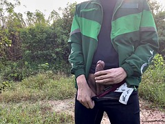 Enthousiasteling, Aziatisch, Grote lul, Homo, Masturbatie, Buiten, Openbaar, Thais