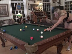 Amateur wives Mandy and Nikki masturbating and licking on the pool table