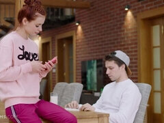 お尻, フェラチオ, なめる, オマンコ, 赤毛, 剃毛, ガリガリ, ストリッピング