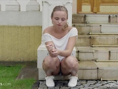 Kont, Blond, Schattig, Handbeurt, Reusachtig, Naakt, Buiten, Tiener